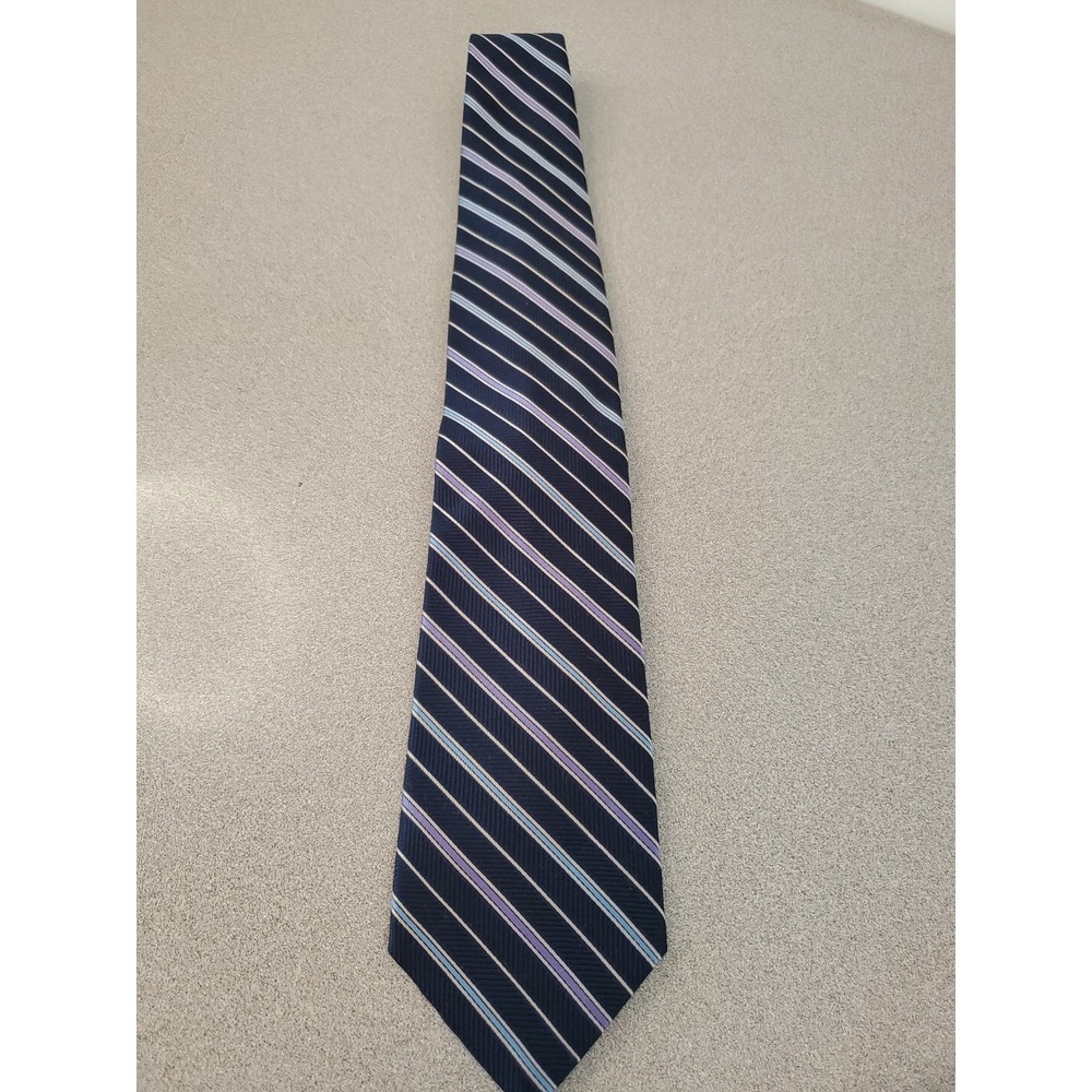 Brooks Brothers Silk Necktie Mens Classic Repp Stripe Navy Blue Purple‎ Made USA